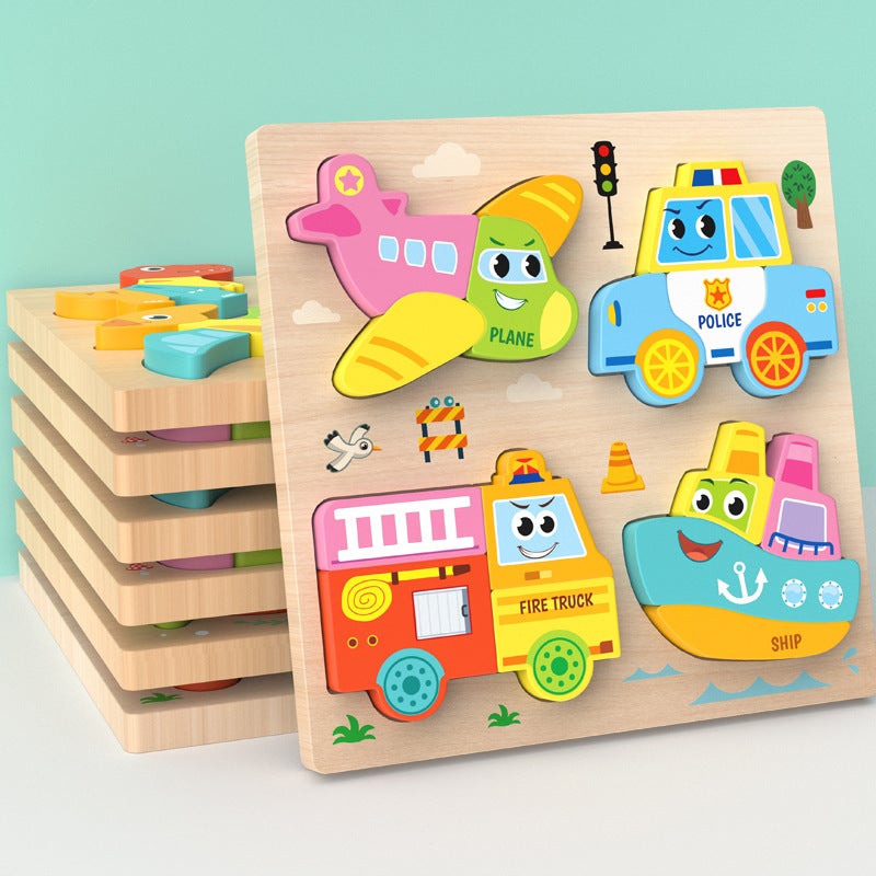 Children'S 3D Three-Dimensional Jigsaw Puzzle Wooden Educational Toys Shape Matching Early Childhood Education Building Blocks Transportation - Image 2